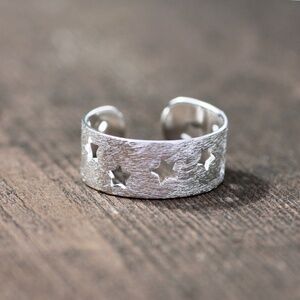 New Adjustable Sterling Silver Star Ring, Unisex Band